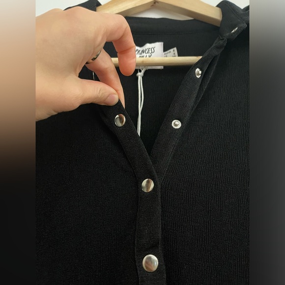 Princess Poly elody long sleeve mini dress in black with silver snap buttons NWT - Picture 5 of 9